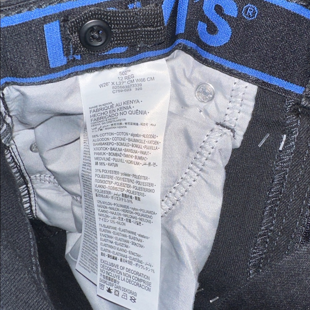 New With Tags Levi's 502 Regular Taper Big Boys Size 12 Black Jeans - Picture 5 of 7